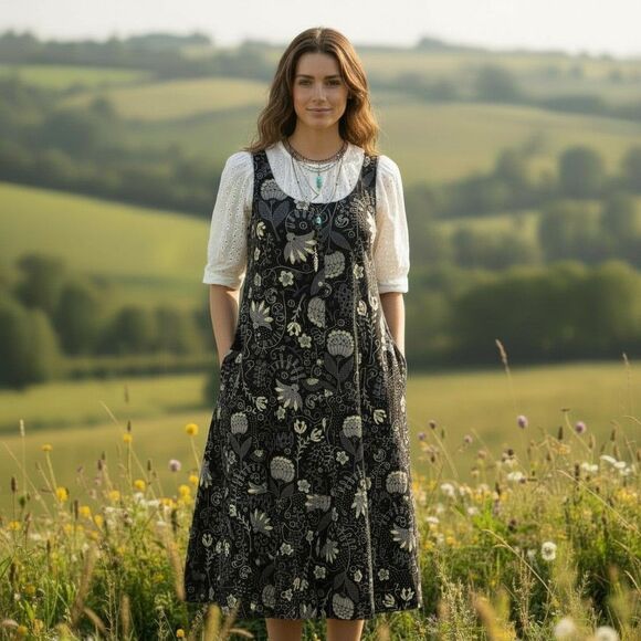 Gudrun Sjoden Dresses & Skirts - Gudrun Sjoden Shirt Dress sz M Floral Paisley Organic Pockets BOHO Lagenlook NEW